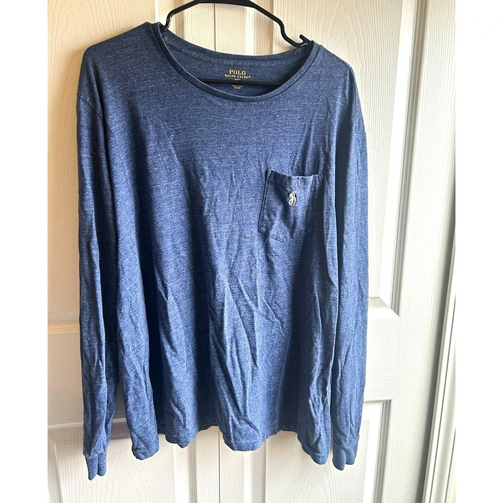 Polo Ralph Lauren Men's Regular Fit Crew Neck Long Sleeve Pocket Tee - Blue XL